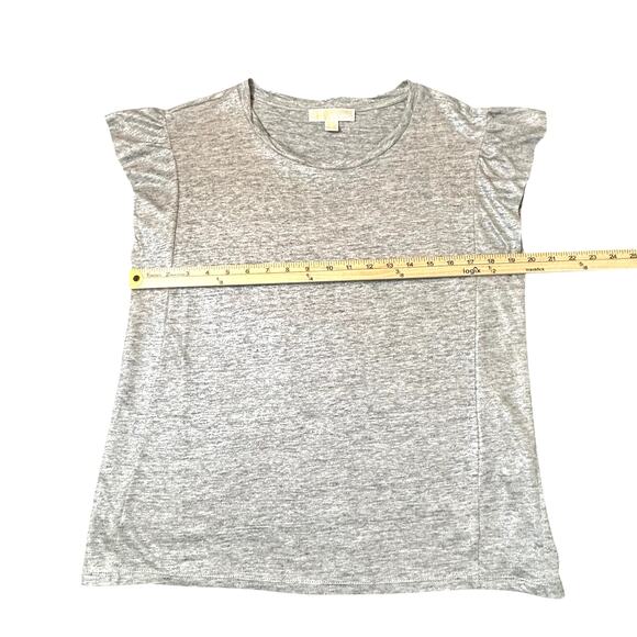 Michael Kors Linen Top SIze M Gray Iridescent Silver Knit Loose Fit Ruffled - Picture 5 of 8